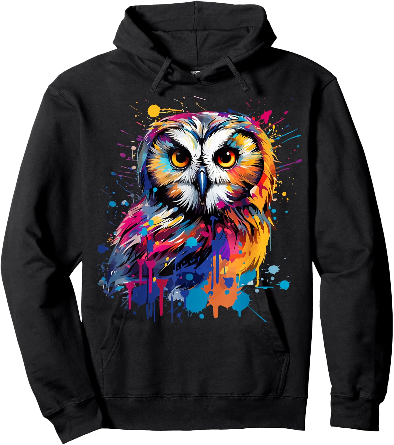 Splash Art Owls Lover Colorful Short Eared Owl Hoodie - Hoodie | Black