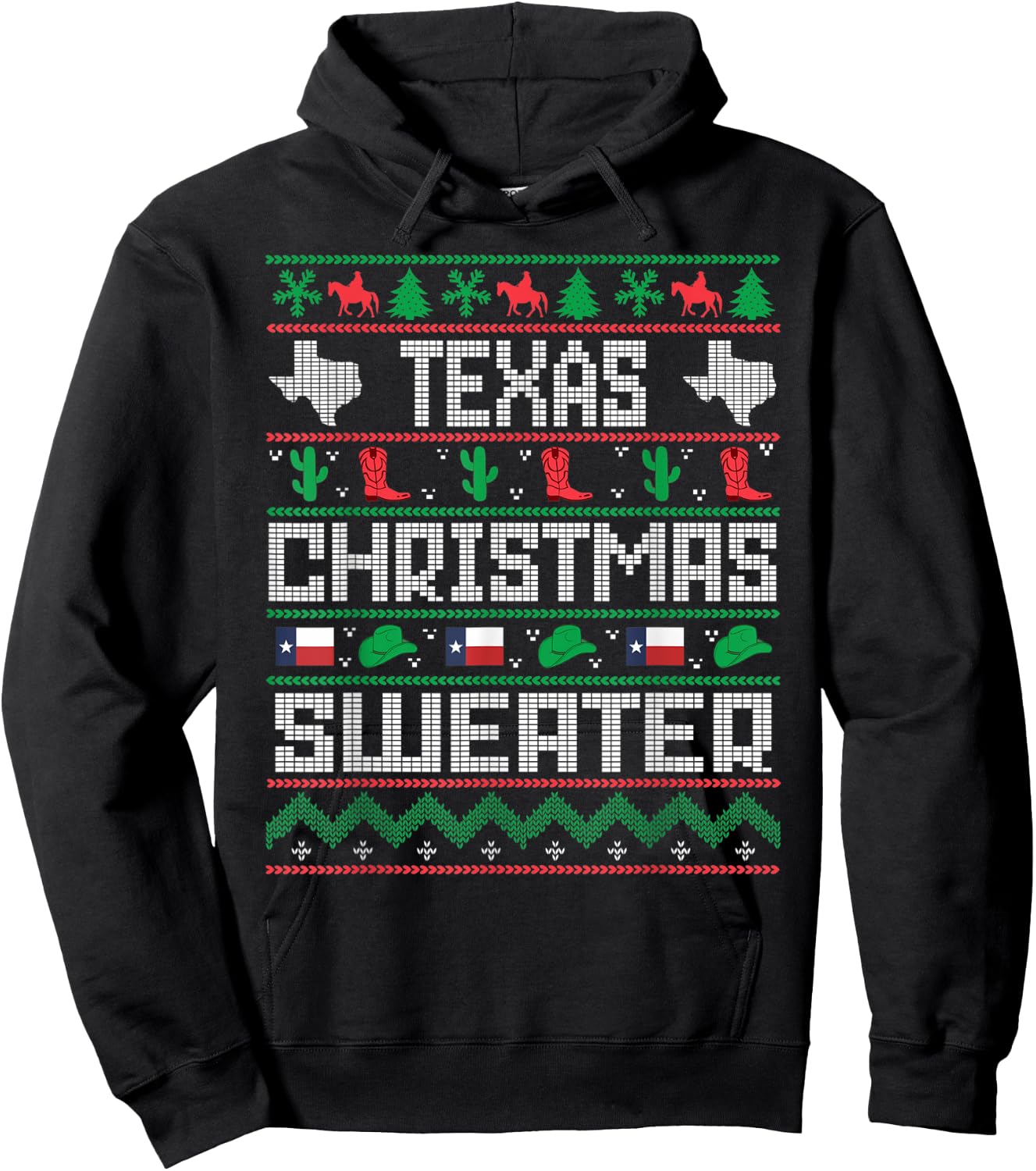 Texas Christmas Sweater Tacky Ugly Cowboy Texas Sweater Hoodie - Hoodie | Black