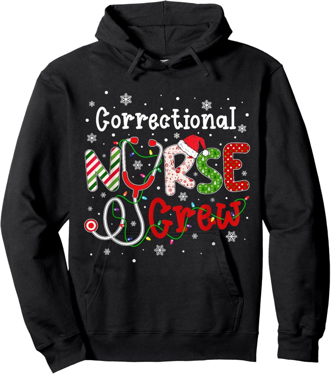 Correctional Christmas Nurse Crew Nursing Christmas Pattern Hoodie - Hoodie | Black