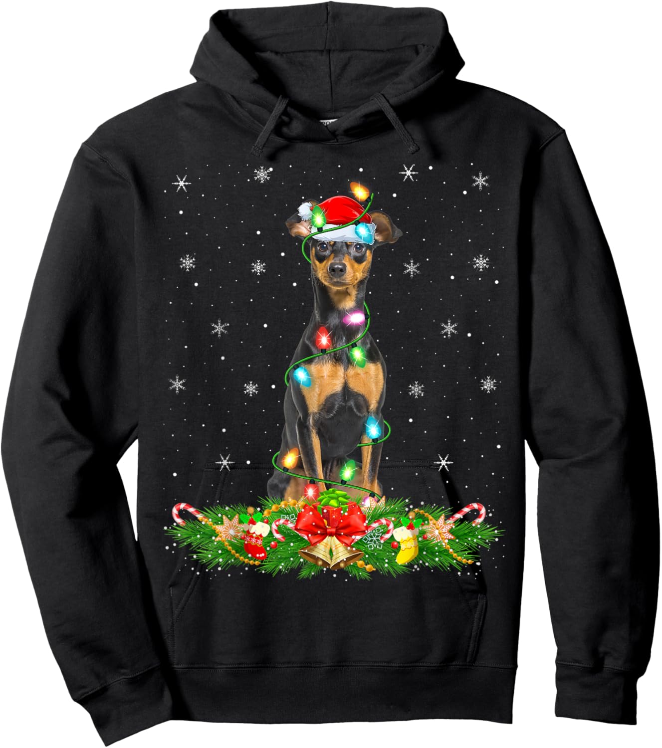 Lighting Xmas Santa Miniature Pinscher Dog Christmas Hoodie - Hoodie | Black