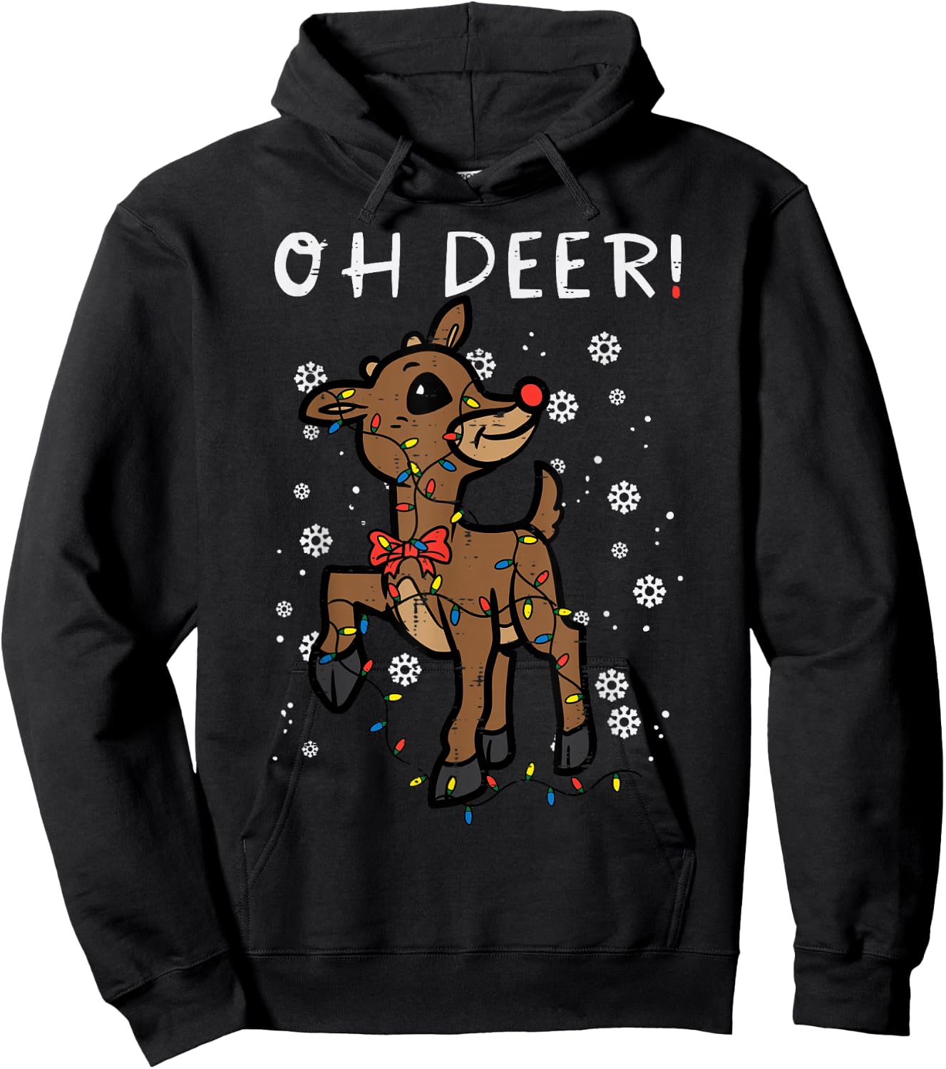 Christmas Reindeer Oh Deer Cute Xmas Boys Girls Kids Women Hoodie - Hoodie | Black