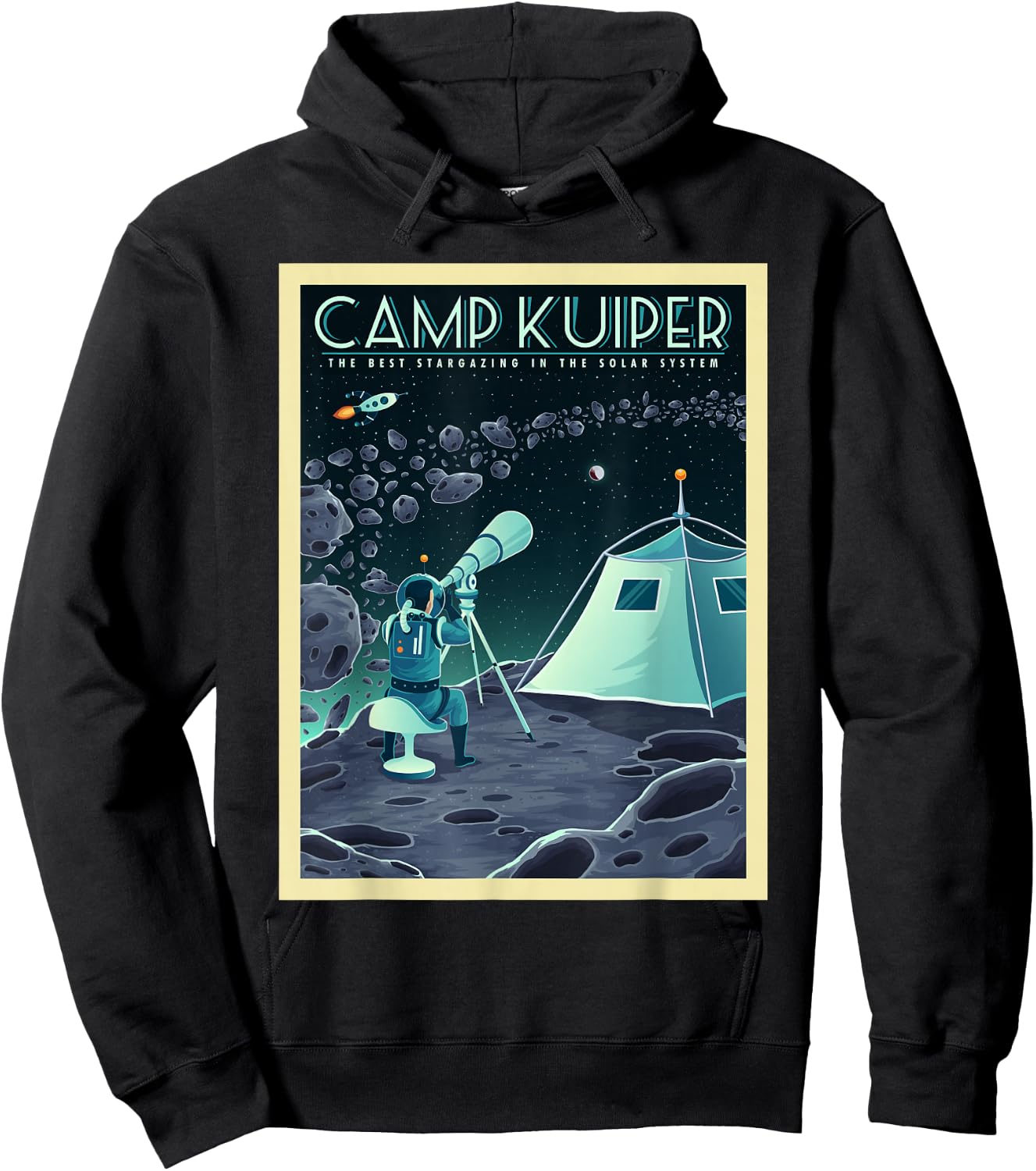 Retro Space Tourism Camp Kuiper Belt Camping Stargazing Hoodie - Hoodie | Black