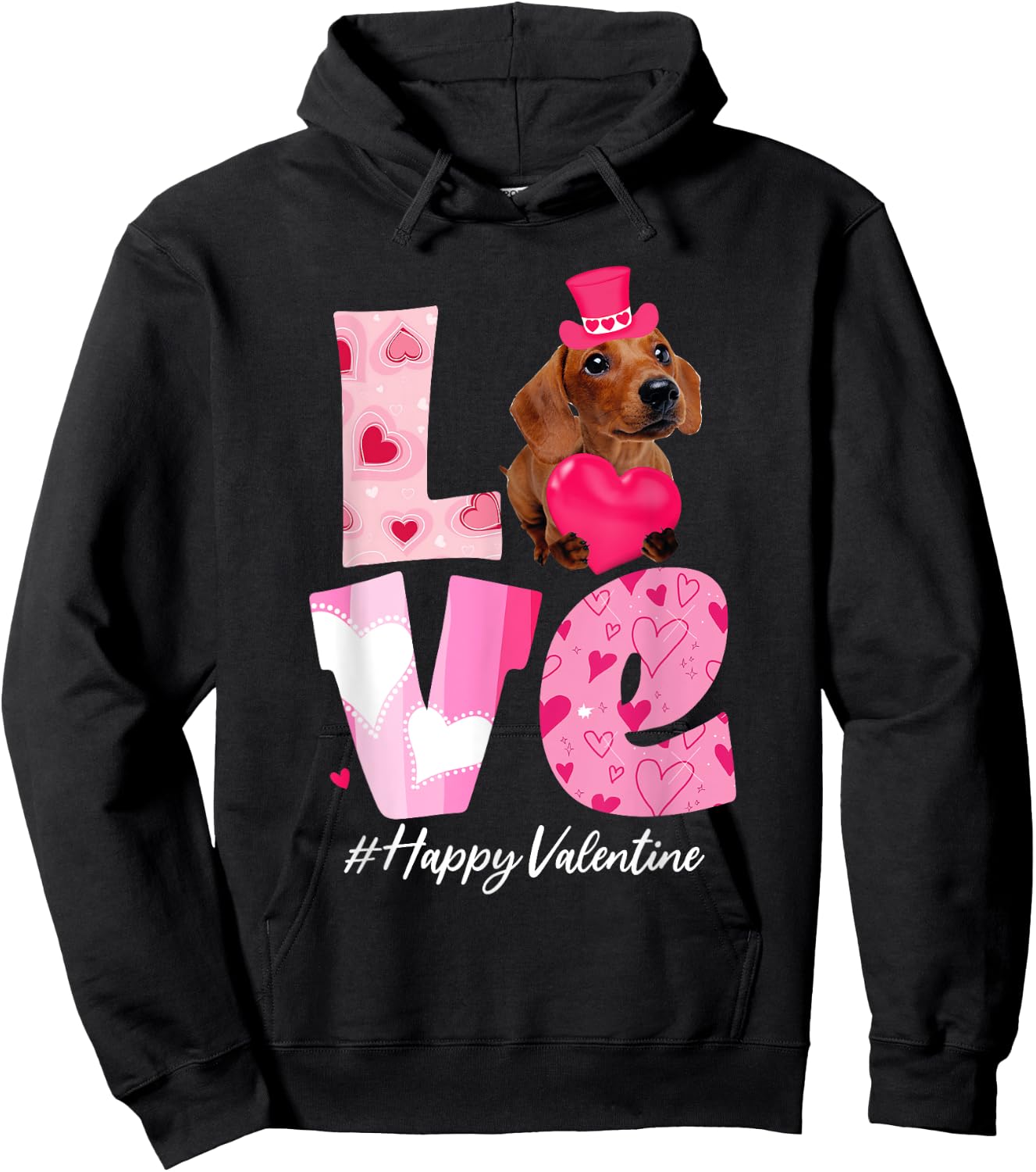 LOVE Dachshund Valentine Day with Dachshund Dog Women Kids Hoodie - Hoodie | Black