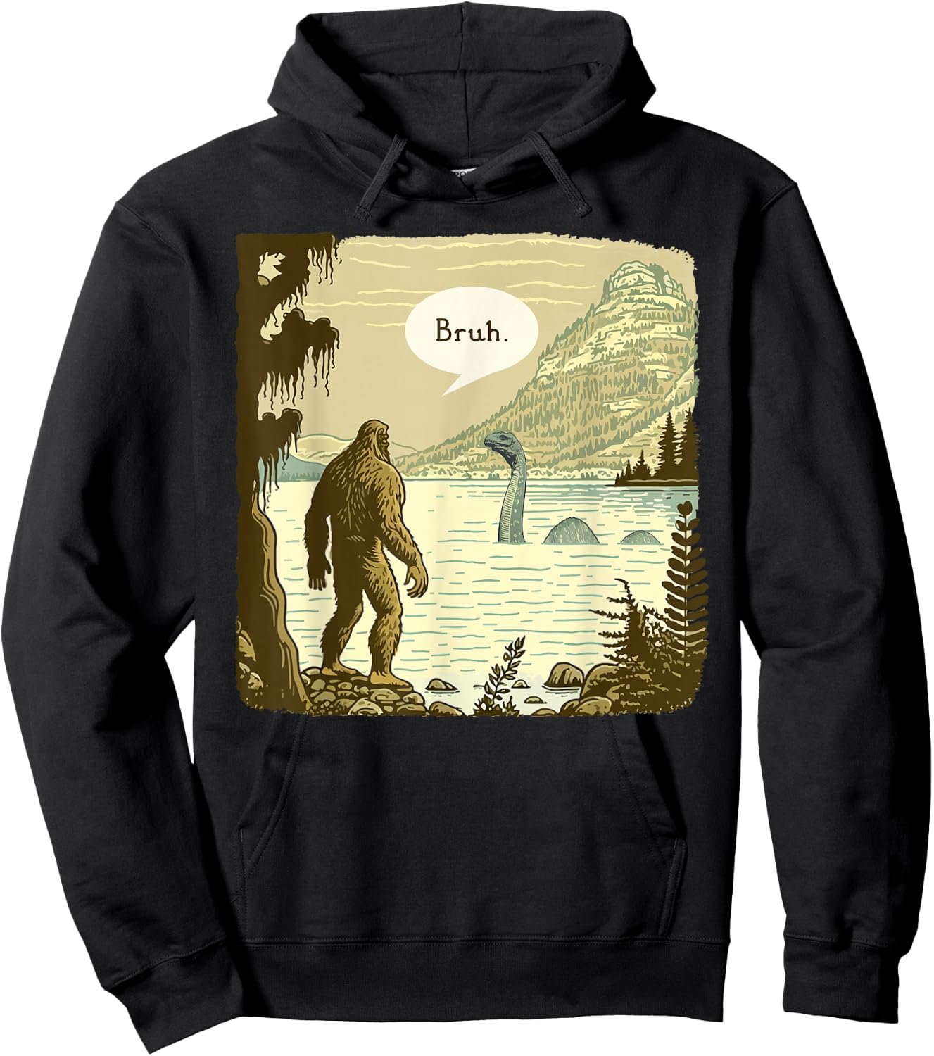 Funny Bigfoot Sasquatch Loch Ness Monster Introvert Bruh Hoodie - Hoodie | Black