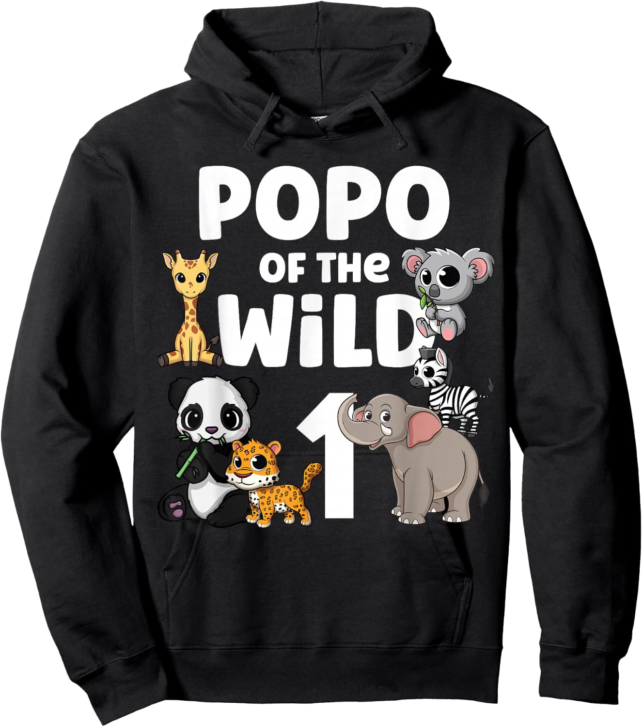 Popo of the Wild One Zoo Birthday Party Safari Jungle Animal Hoodie - Hoodie | Black