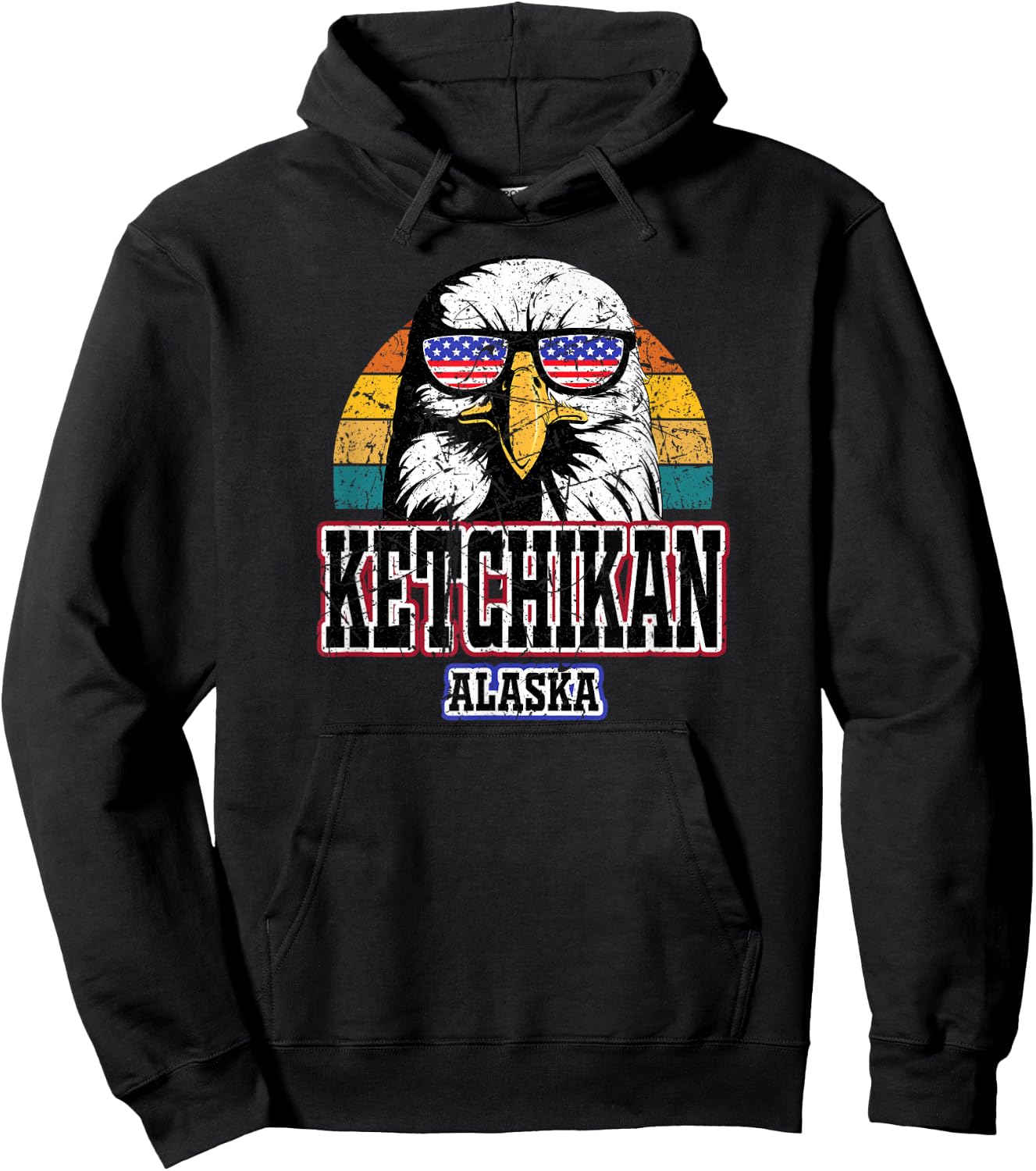 Ketchikan Alaska USA American Flag Men Women Kids Alaskan Hoodie - Hoodie | Black