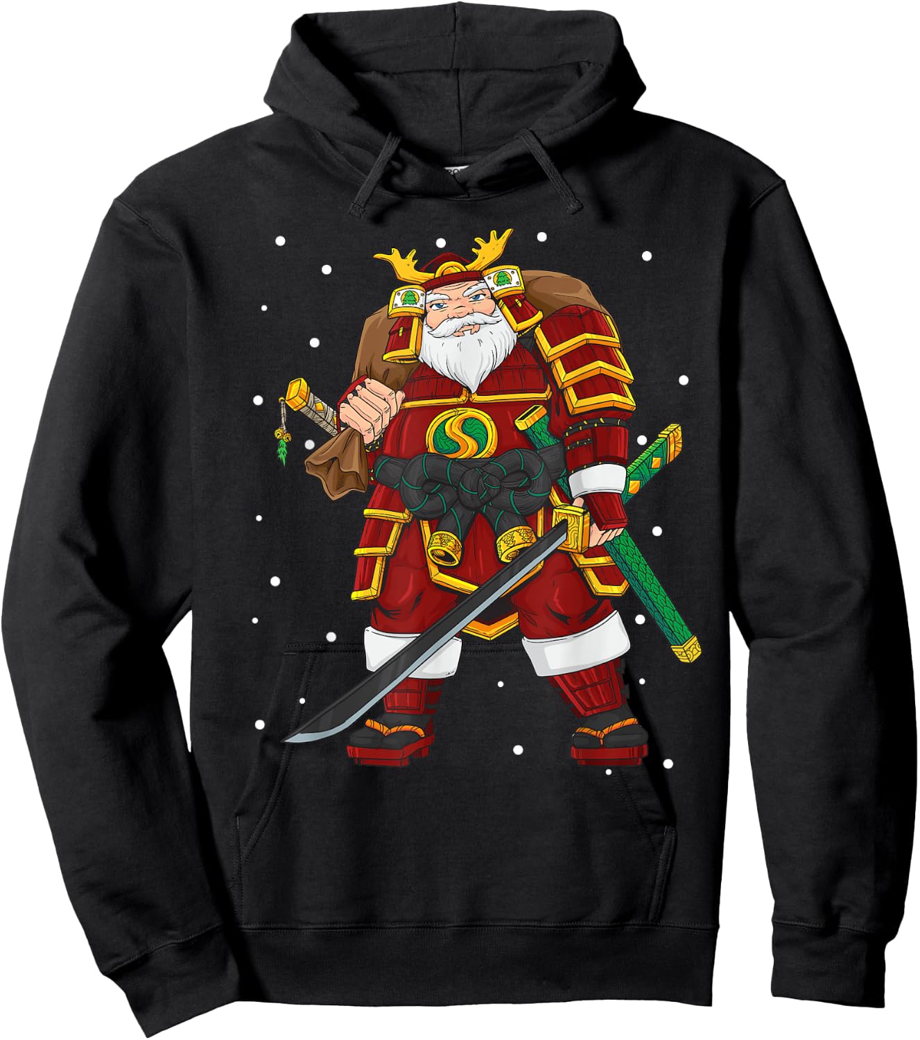 Funny Japanese Samurai Santa Claus Christmas Hoodie - Hoodie | Black
