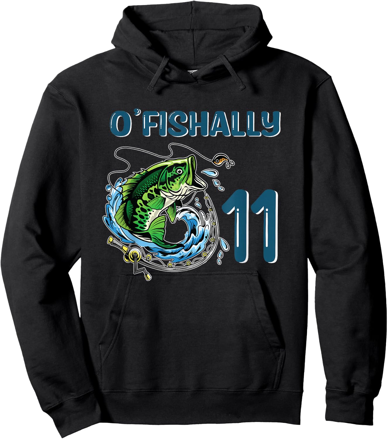 O-Fishally 11 Years Old Fisherman 11th Birthday Fishing Hoodie - Hoodie | Black