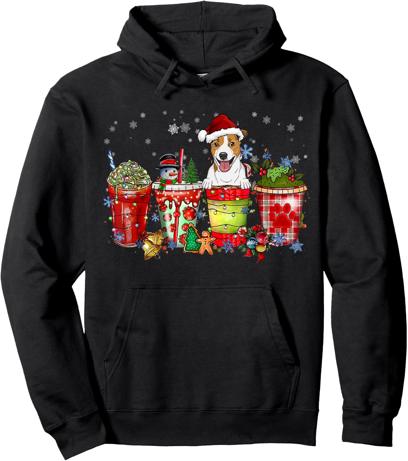 Cute Jack Russel Terrier Dog Christmas Coffee Pajamas Xmas Hoodie - Hoodie | Black
