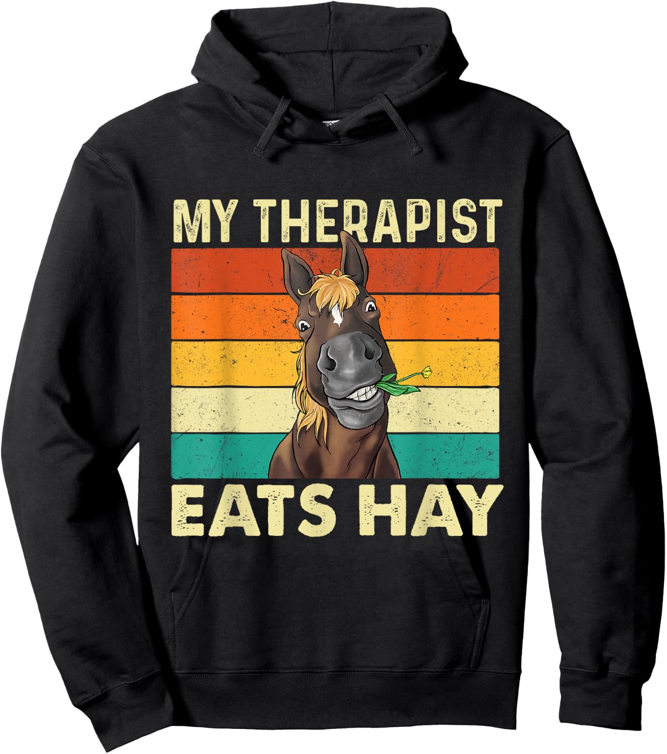 My Therapist Eats Hay - Retro Vintage Horse Lover Equestrian Hoodie - Hoodie | Black