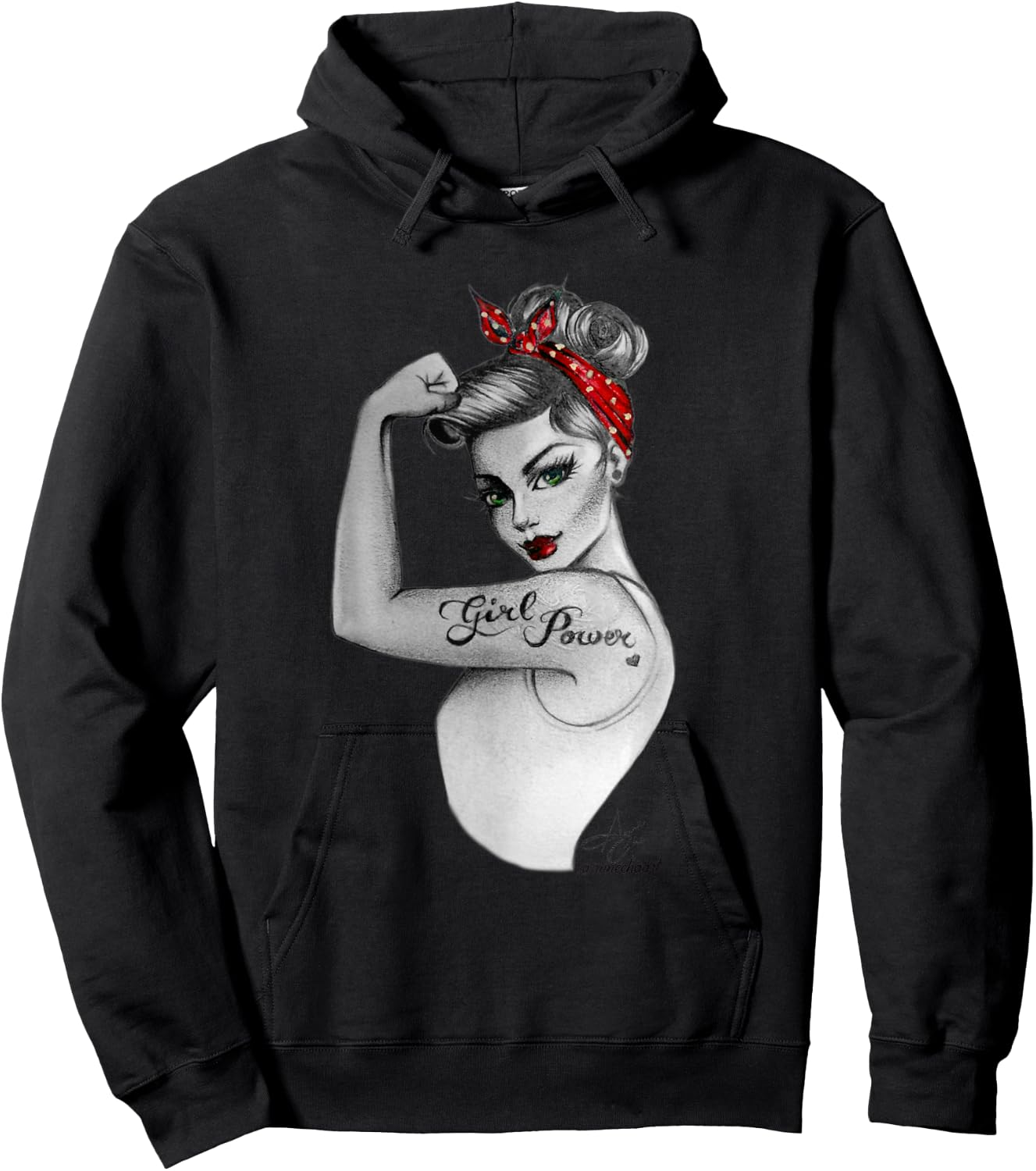 Girl Power Pin Up Retro Rosie the Riveter Style Art Women Hoodie - Hoodie | Black