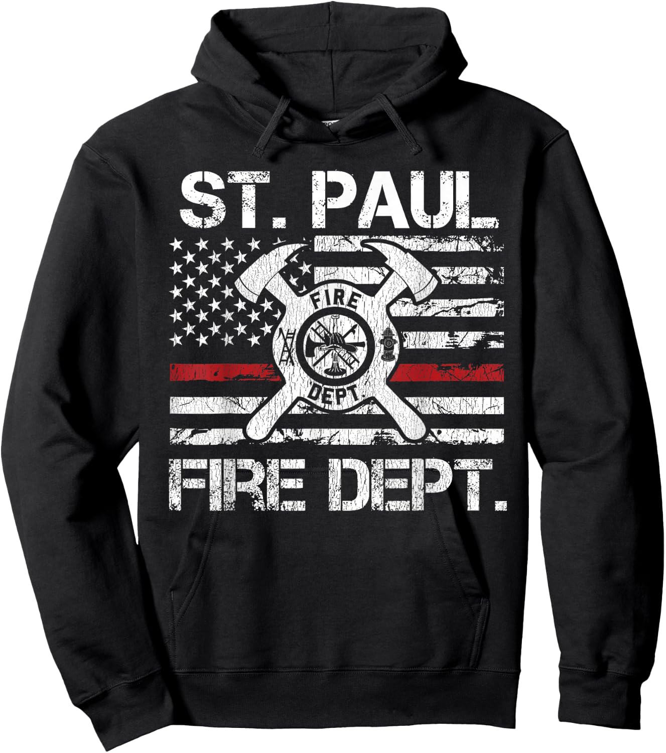 St Paul Minnesota Fire Department Thin Red Line Fireman Hoodie - Hoodie | Black
