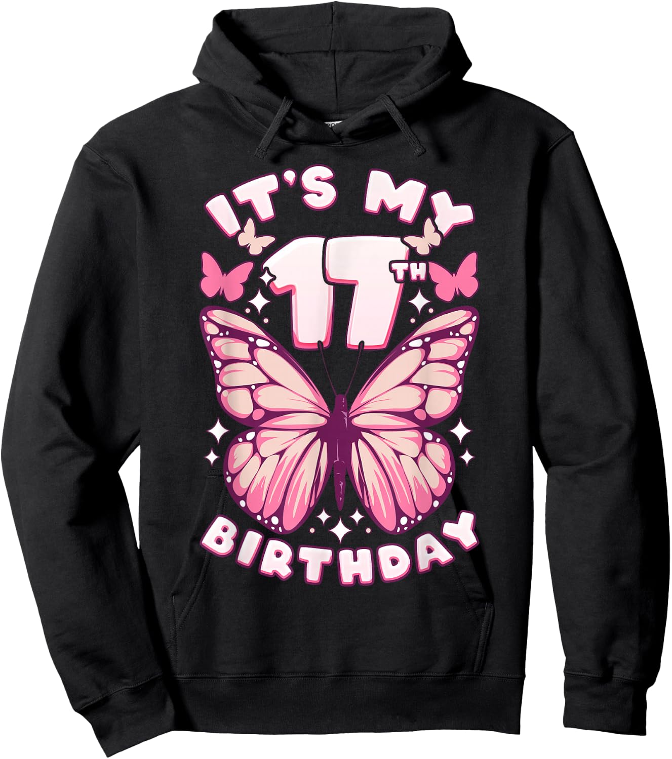17th Birthday Girl 17 Years Old Butterflies and Number Hoodie - Hoodie | Black