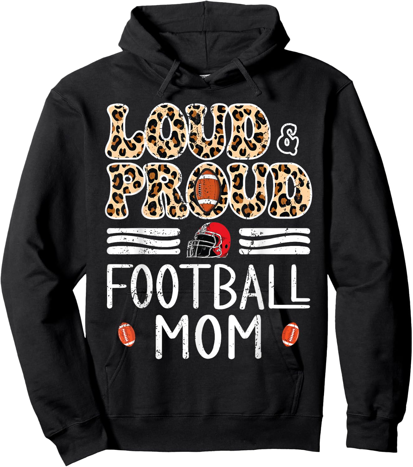 Leopard Loud & Proud American Football Mom Family Women Hoodie - Hoodie | Black