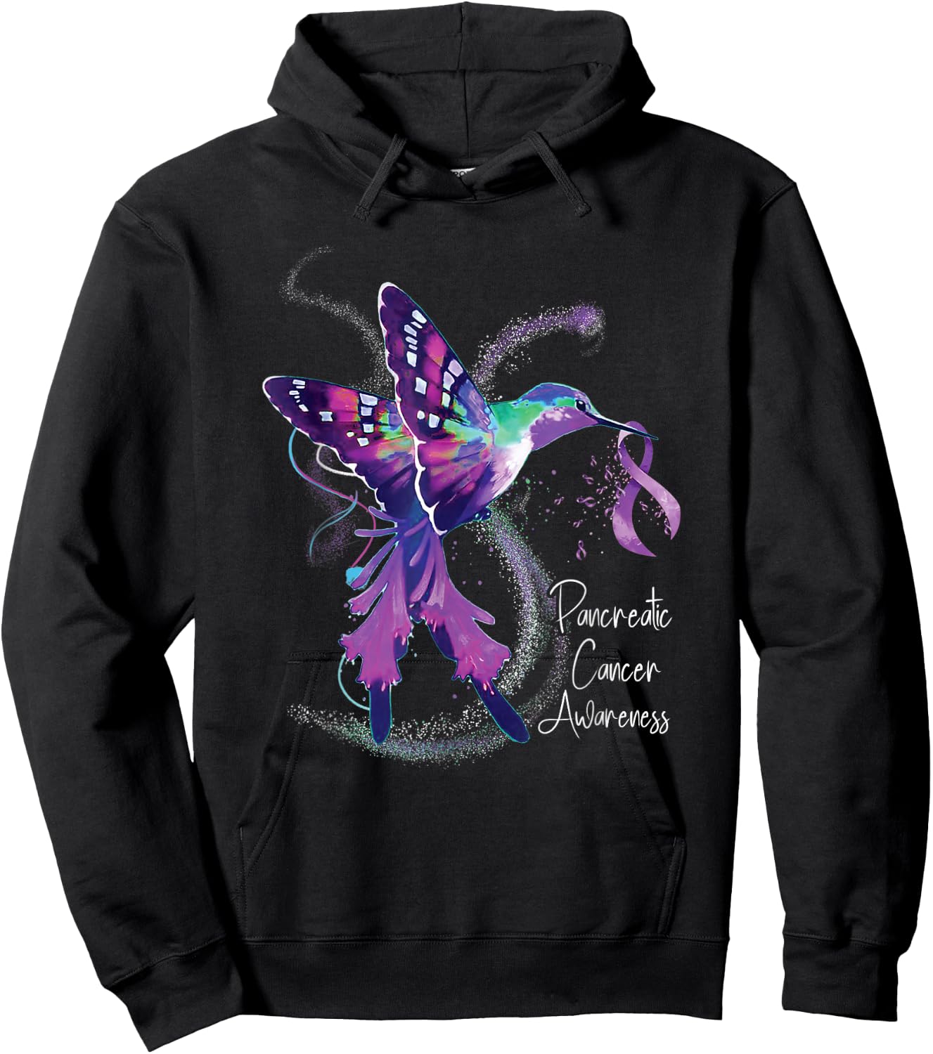 Pancreatic Cancer Awareness Hummingbird Purple Ribbon Hoodie - Hoodie | Black