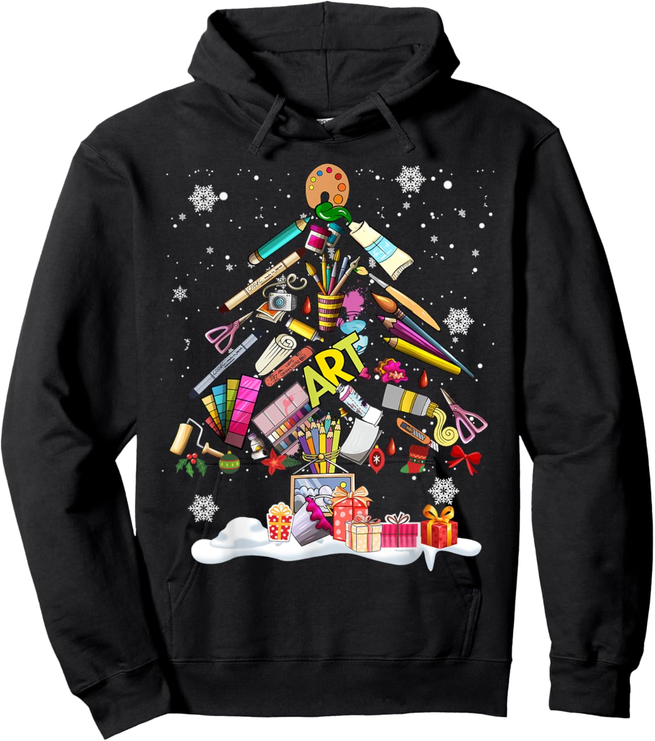 Paintbrush Christmas Tree Decor Xmas for Artist Art Teacher Women Hoodie - Hoodie | Black