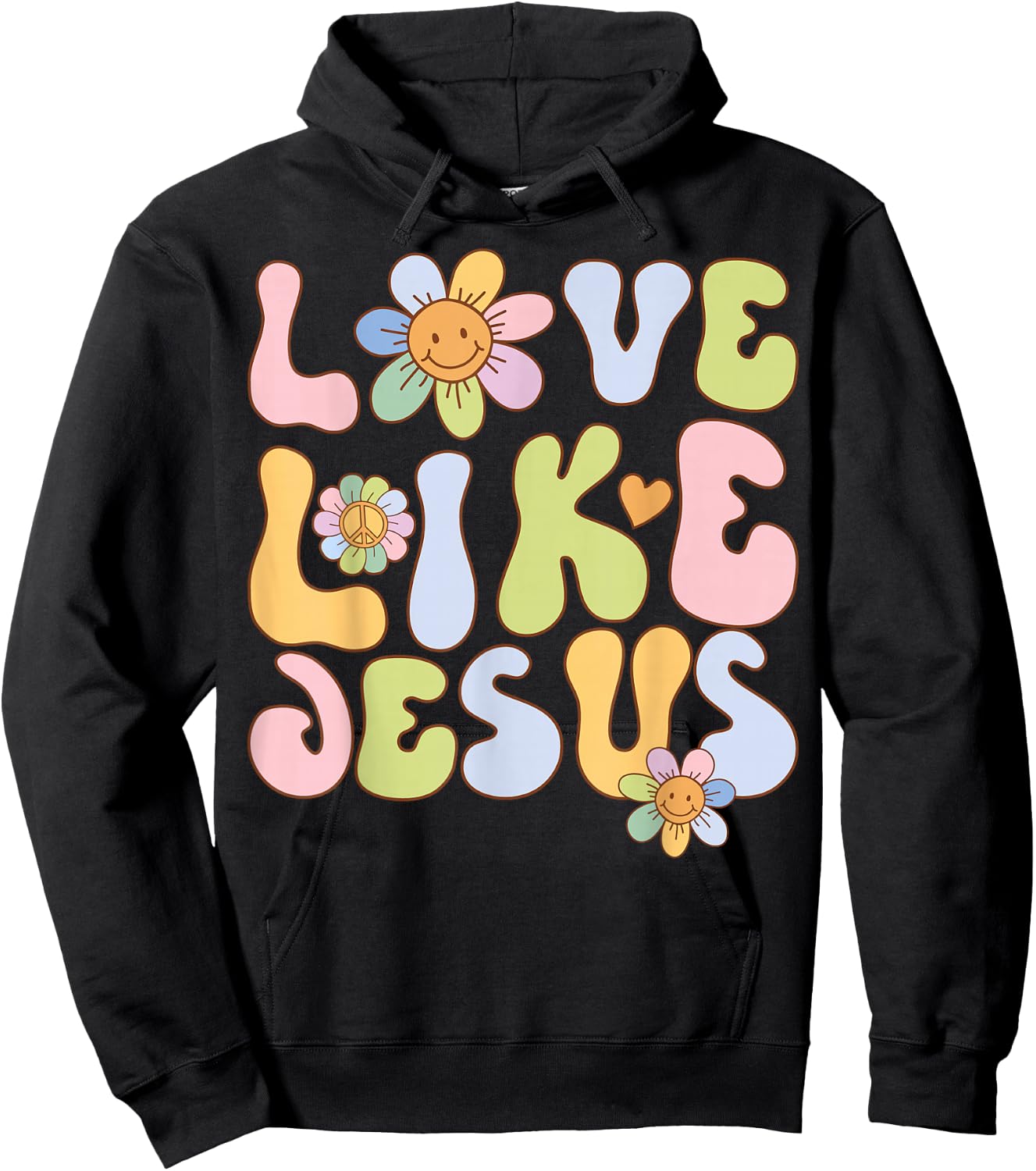 Groovy Love Like Jesus Religious God Christian Graphic Hoodie - Hoodie | Black