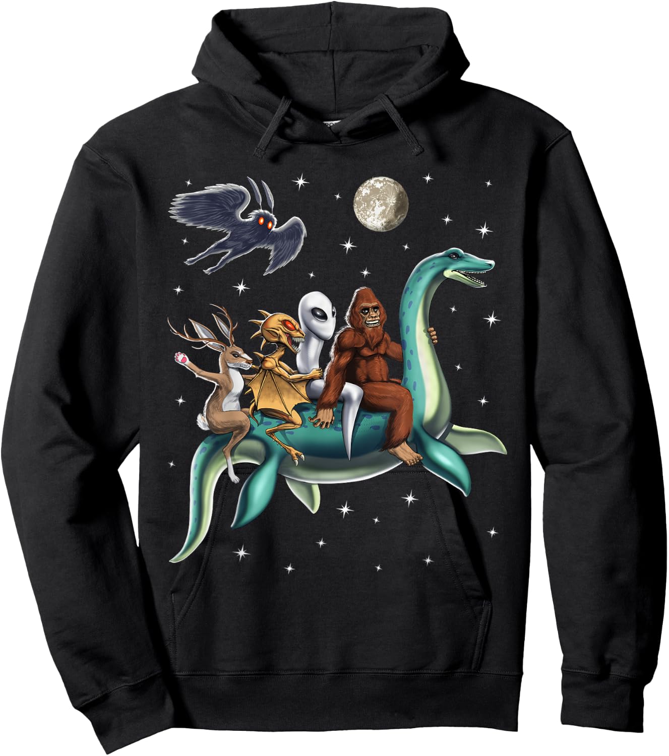Cryptid Bigfoot Jackalope Mothman Loch Ness Monster Hoodie - Hoodie | Black