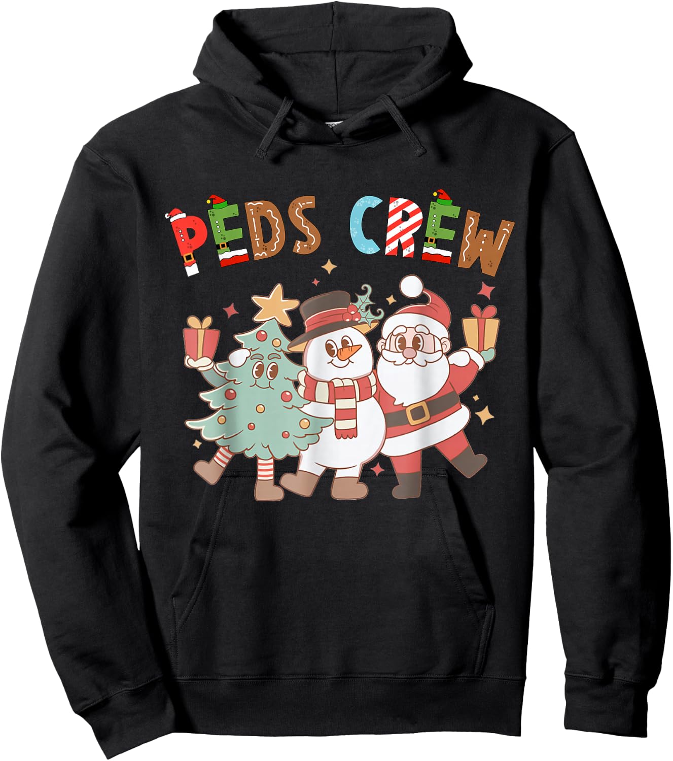 Retro Peds Crew Christmas Pediatric Nurse Nursing Group Hoodie - Hoodie | Black
