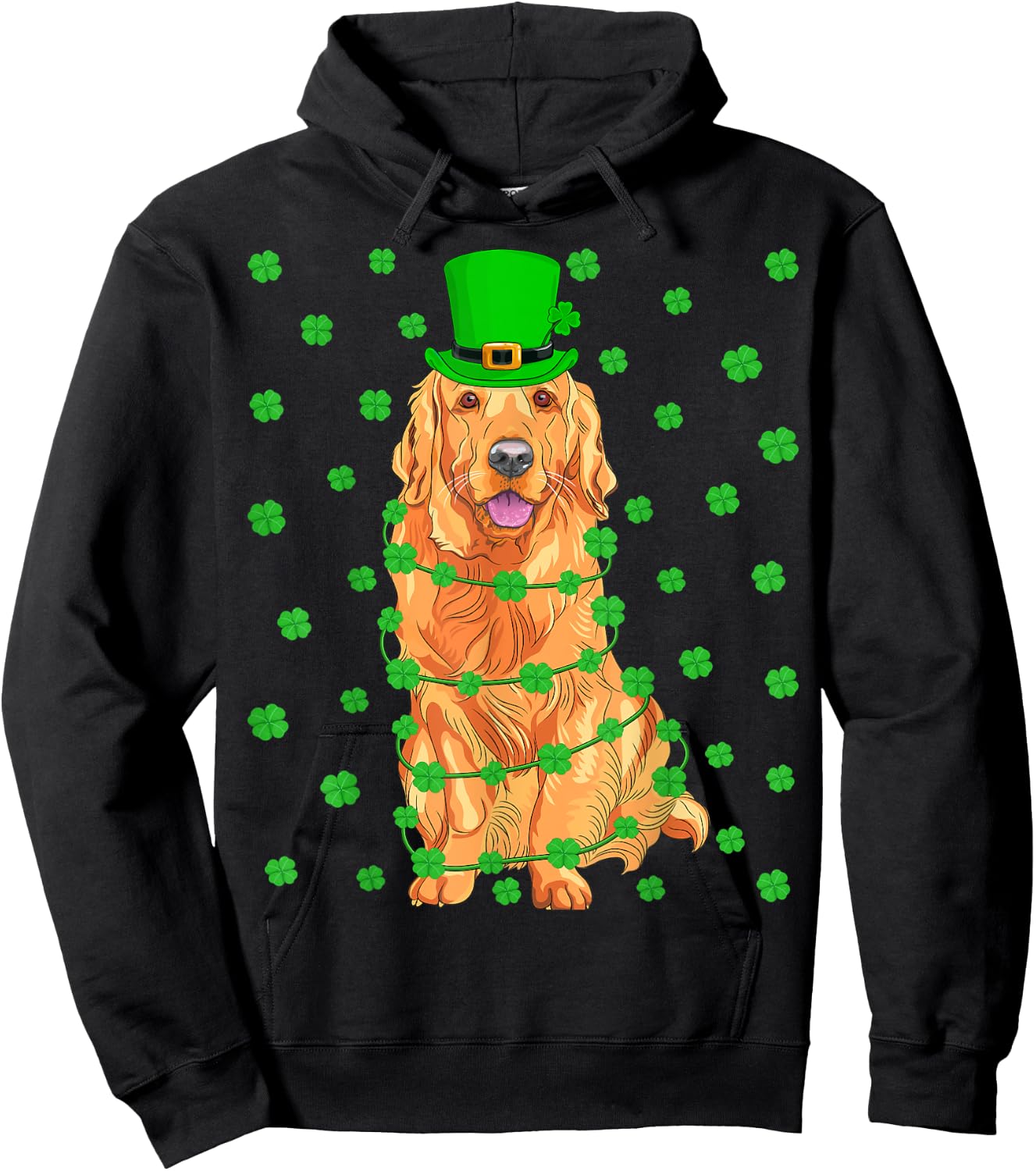 Funny Leprechaun Hat Golden Retriever Dog St. Patrick's Day Hoodie - Hoodie | Black