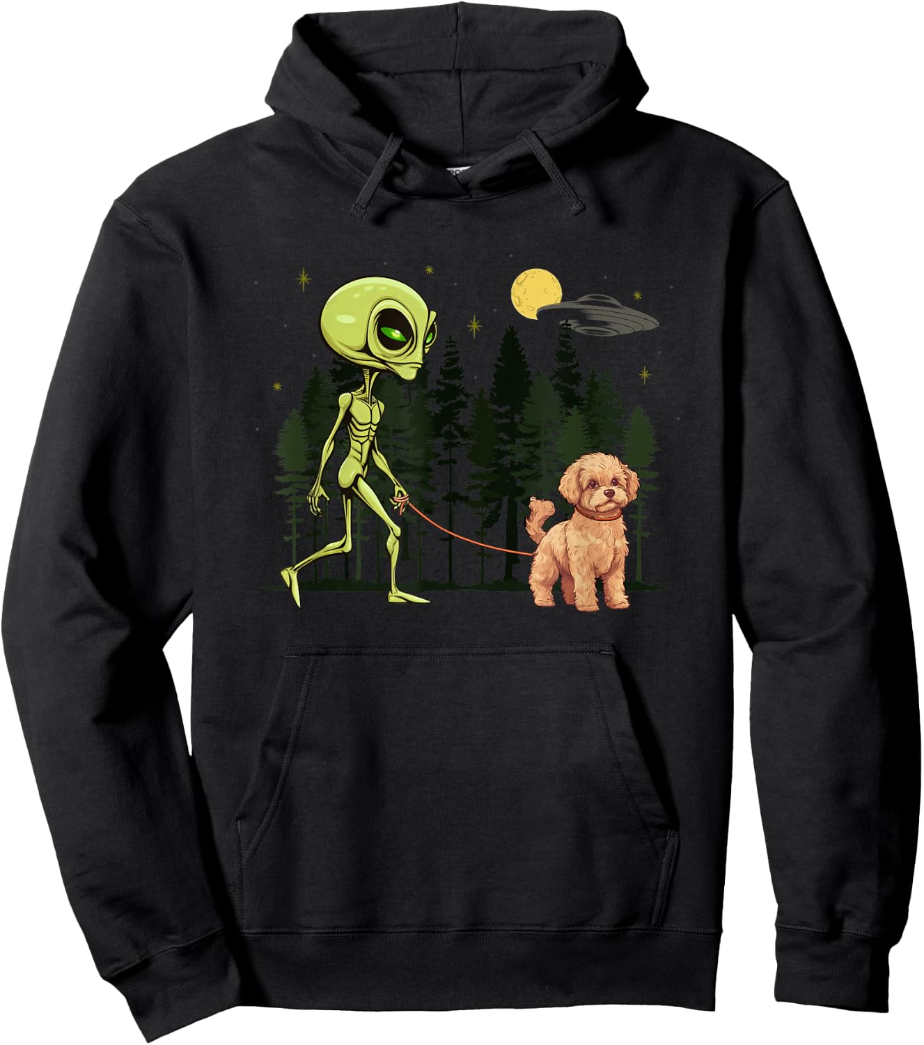 Funny Maltipoo Alien Walking UFO Pet Dog Mom Dad Women Kids Hoodie - Hoodie | Black