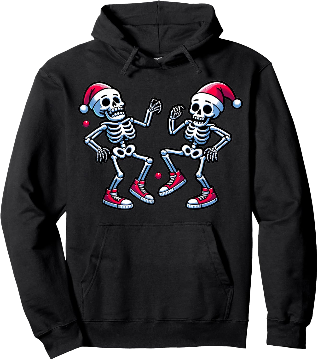 Xmas Holiday Funny Merry Christmas Skeletons Dancing Santa Hoodie - Hoodie | Black