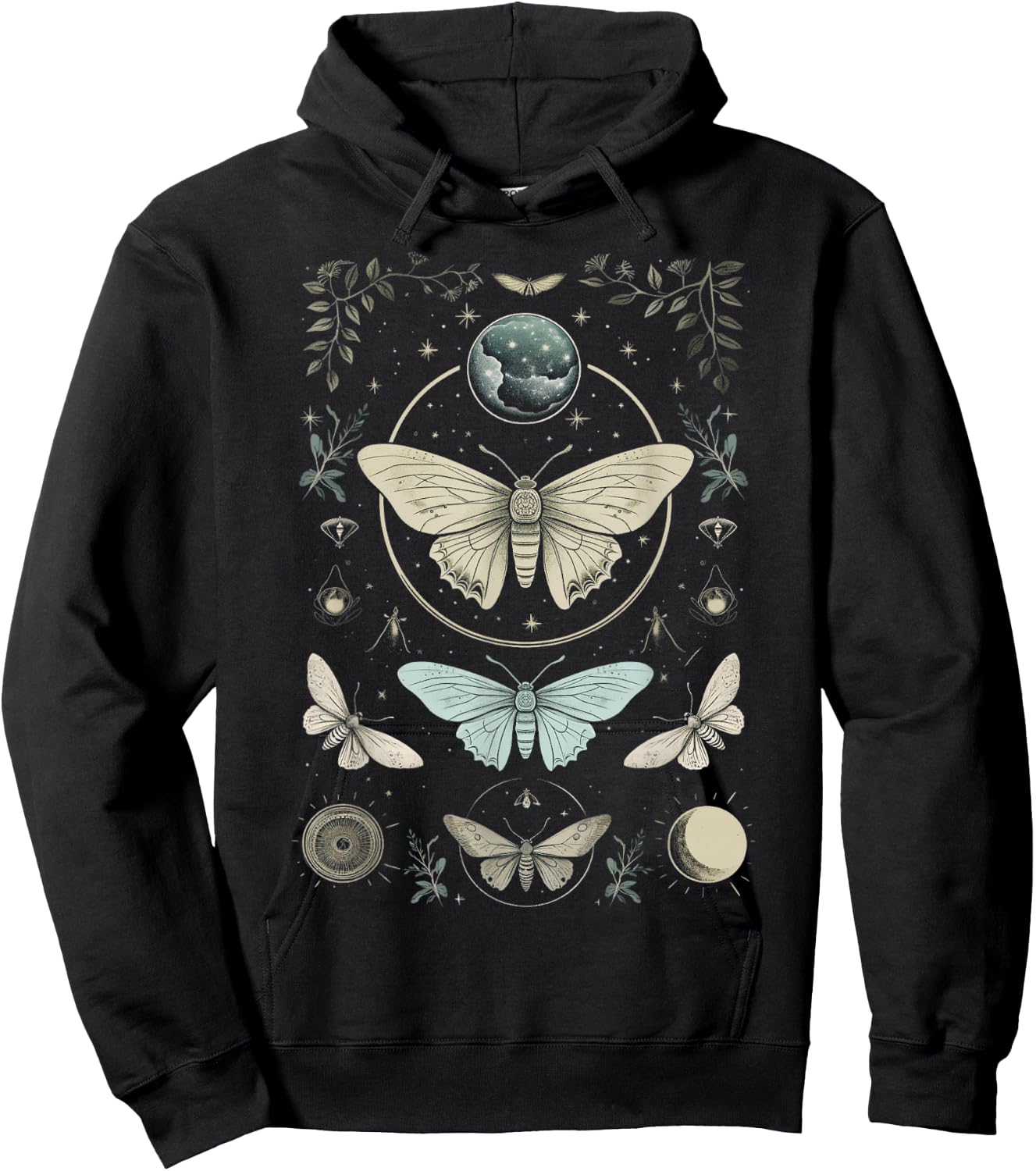 Forest Witch Moth And Moons Folkloric Wiccan Nature Goth Hoodie - Hoodie | Black