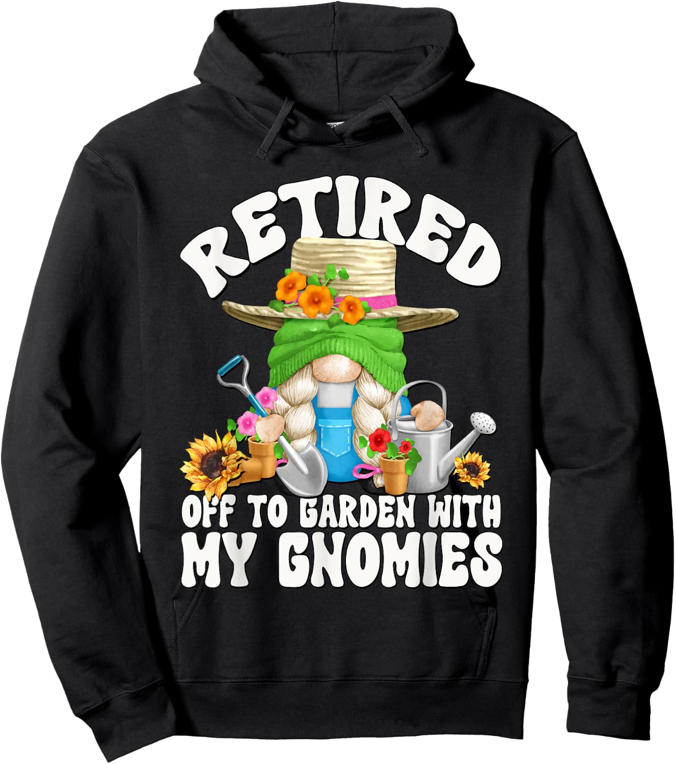 Cute Retirement Gardening Grandma Gnome Garden Mom Hoodie - Hoodie | Black
