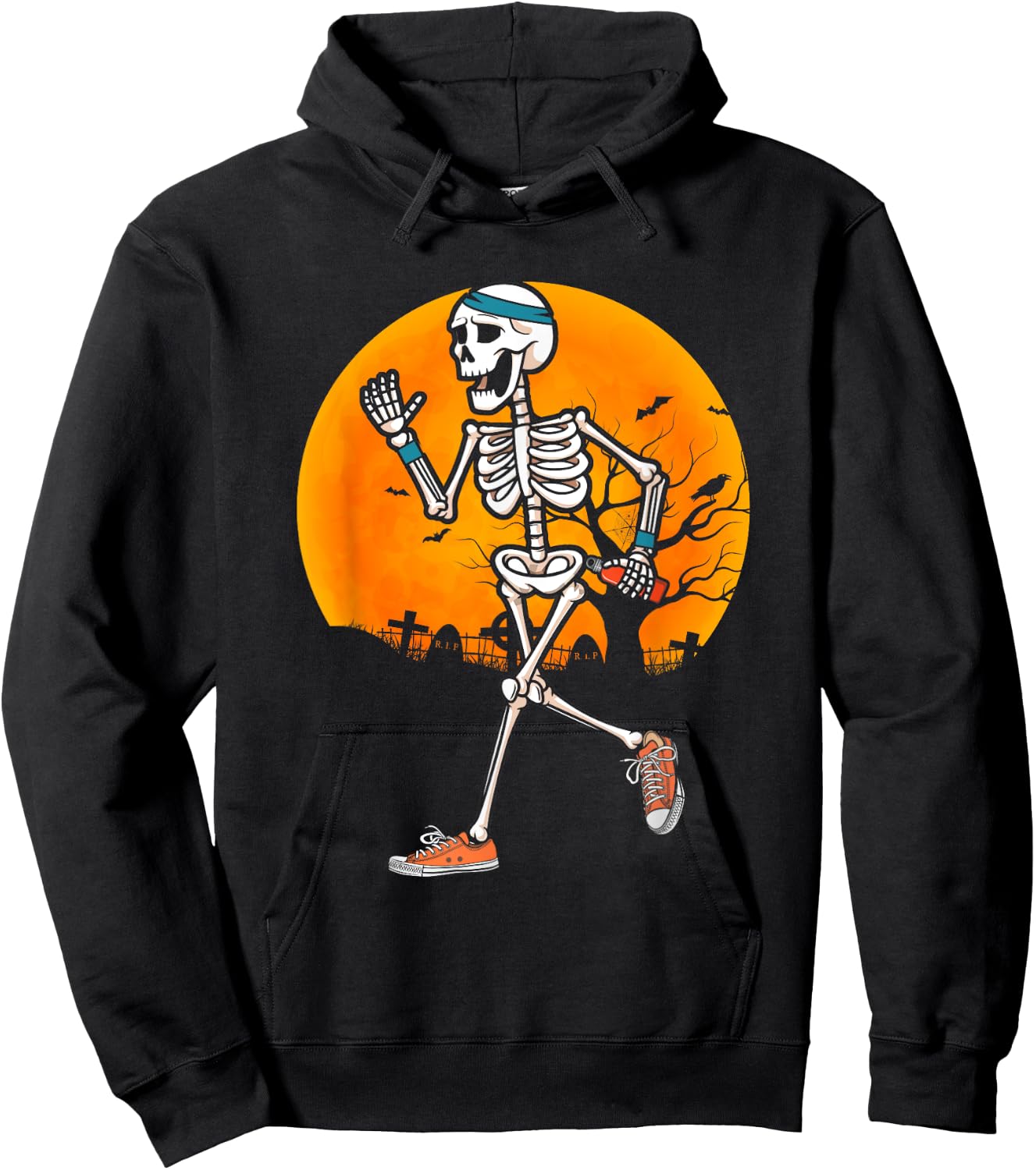 Funny Running Skeleton Halloween Sport Runner Marathon Hoodie - Hoodie | Black