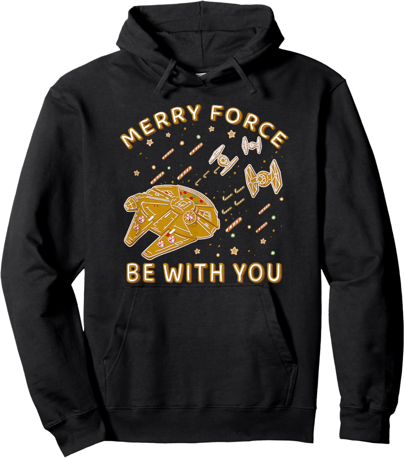 Star Wars Christmas Merry Force Be With You Gingerbread Ship Hoodie - Hoodie | Black
