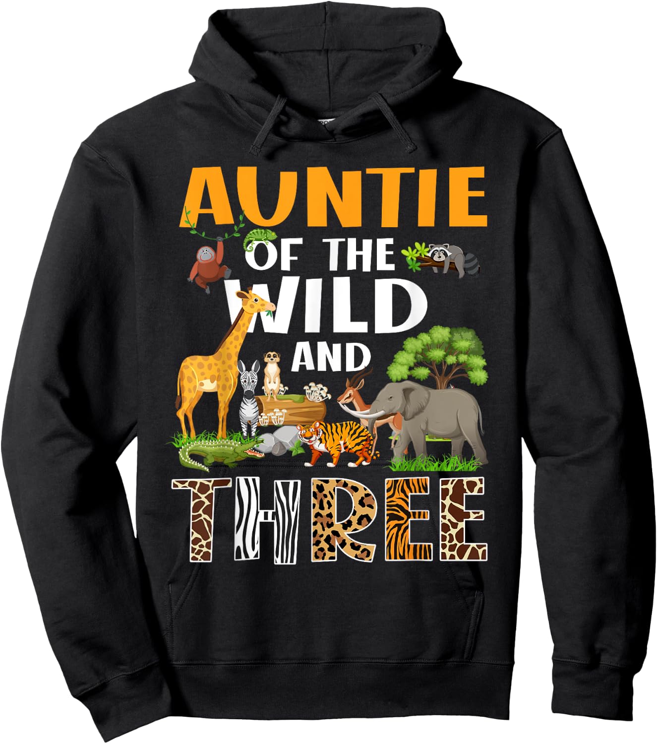 Auntie Of The Wild Three Zoo Birthday Safari Jungle Hoodie - Hoodie | Black
