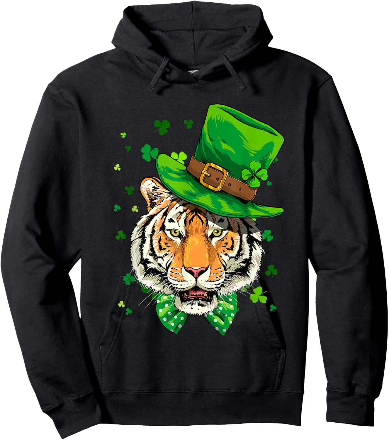 St Patrick's Day Leprechaun Tiger Shamrock Tiger Lover Irish Hoodie - Hoodie | Black
