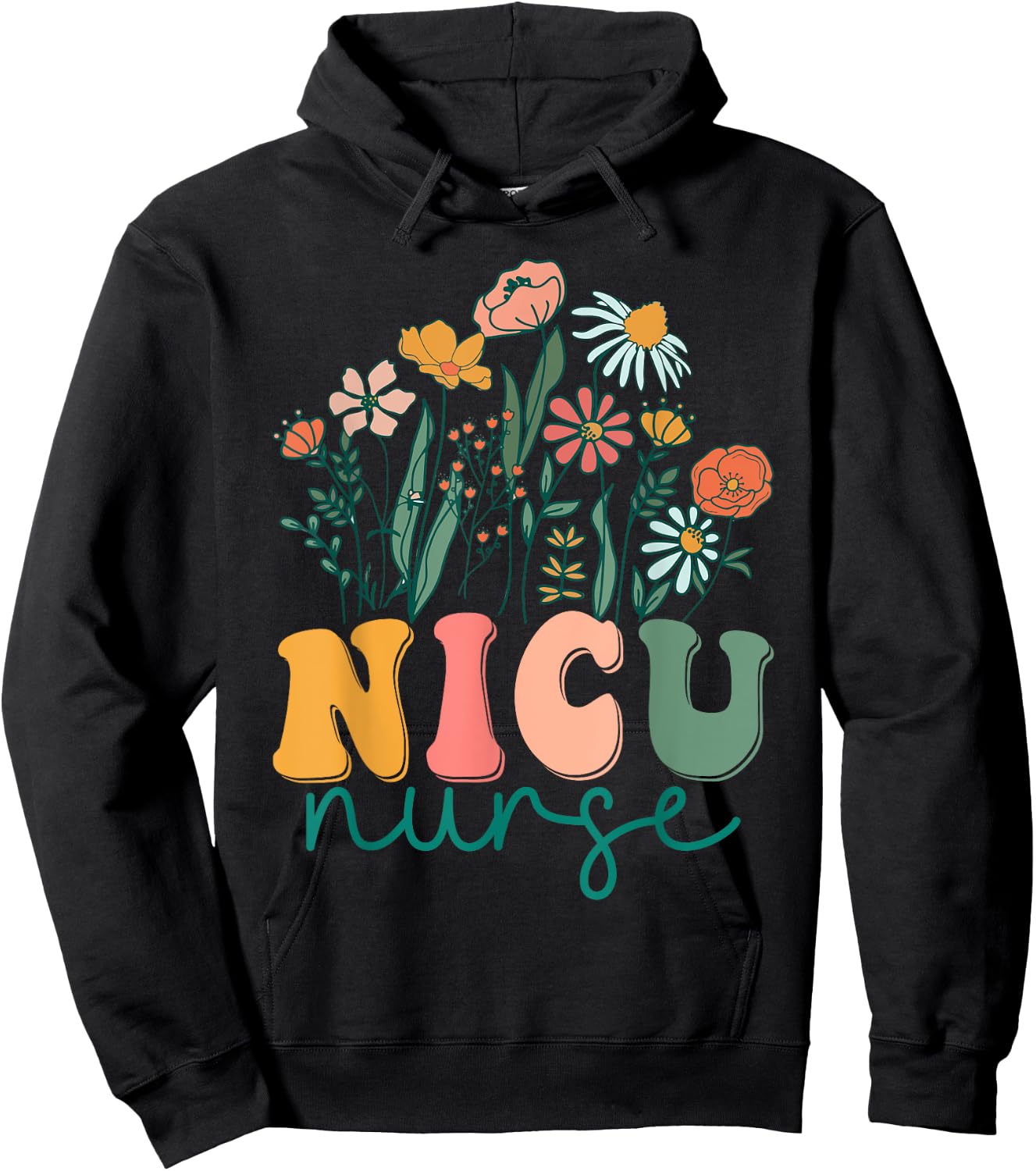 Groovy Wildflower Nicu Nurse Hoodie - Hoodie | Black