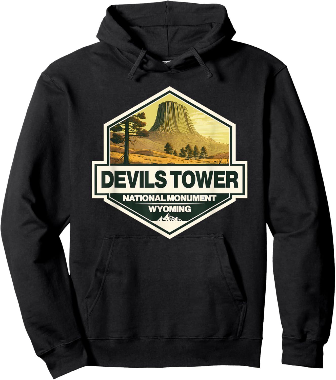 Devils Tower National Monument Wyoming Travel Art Badge Hoodie - Hoodie | Black