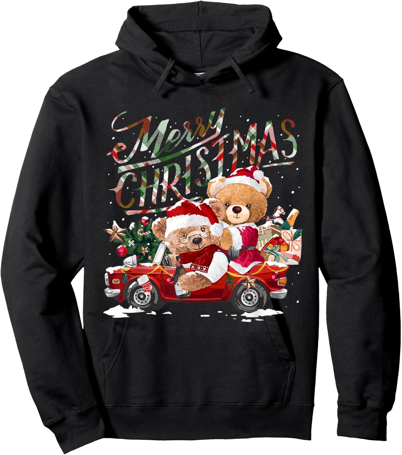 Teddy bears and Christmas tree in red car Hoodie - Hoodie | Black