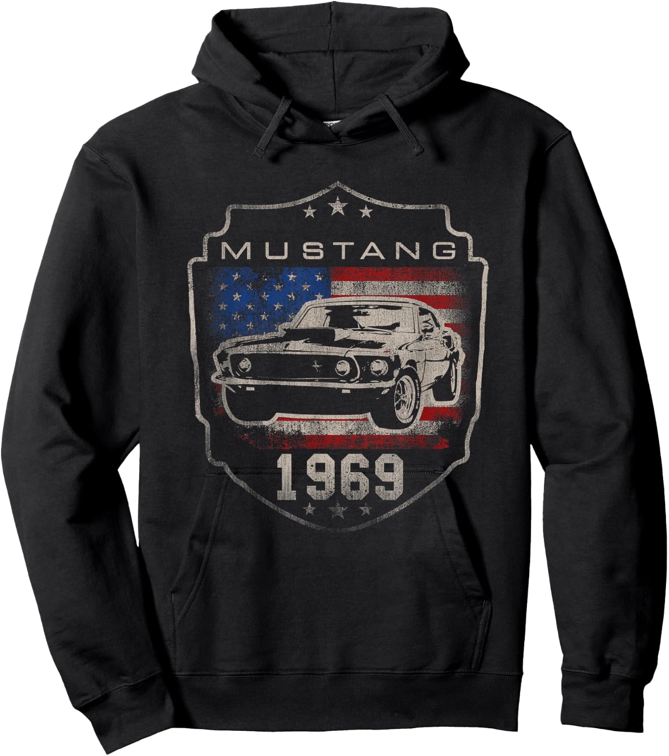 Ford Mustang 1969 Flag Hoodie - Hoodie | Black