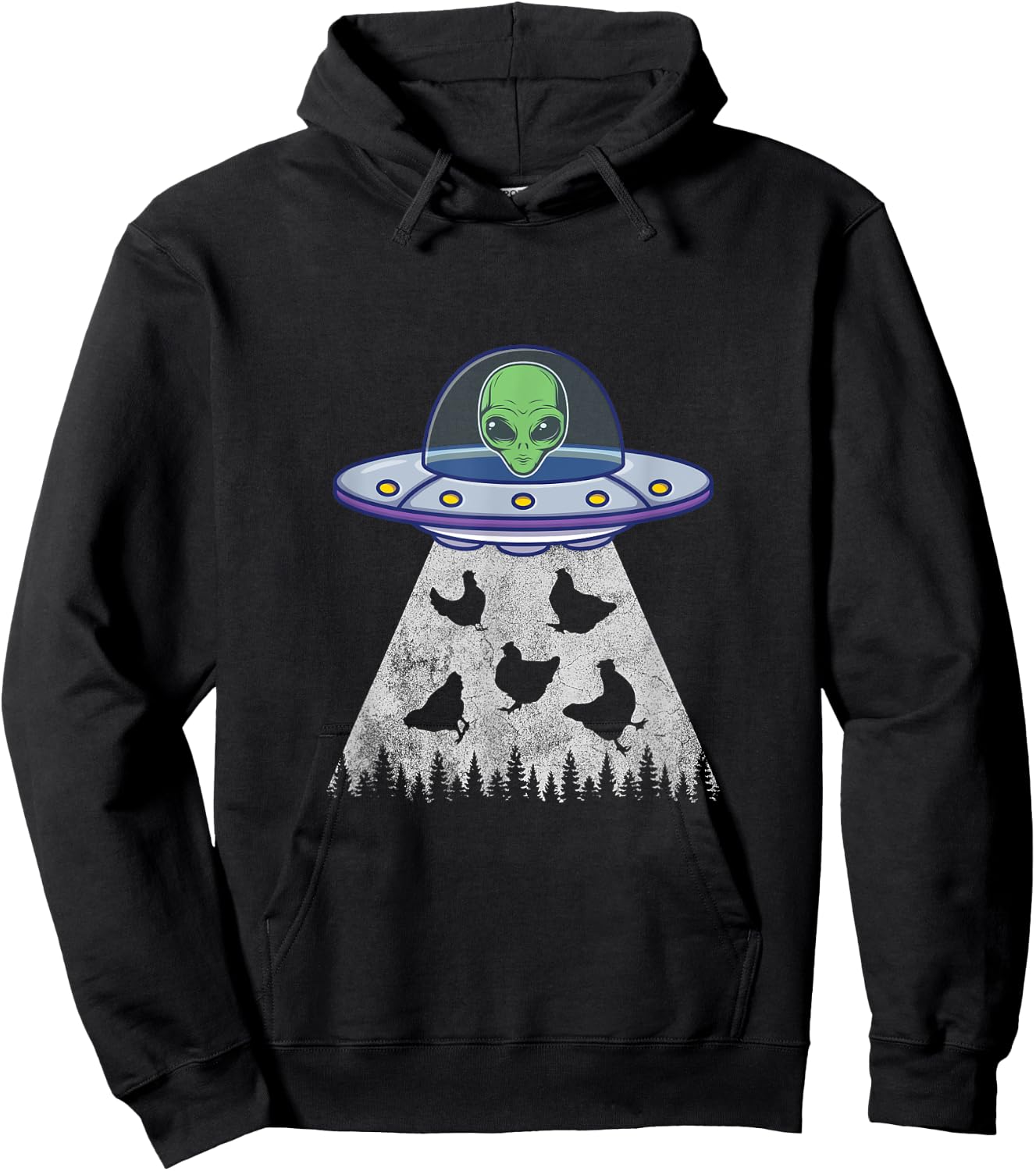 Chicken Abduction Funny UFO Alien Lover Vintage Distress Hoodie - Hoodie | Black