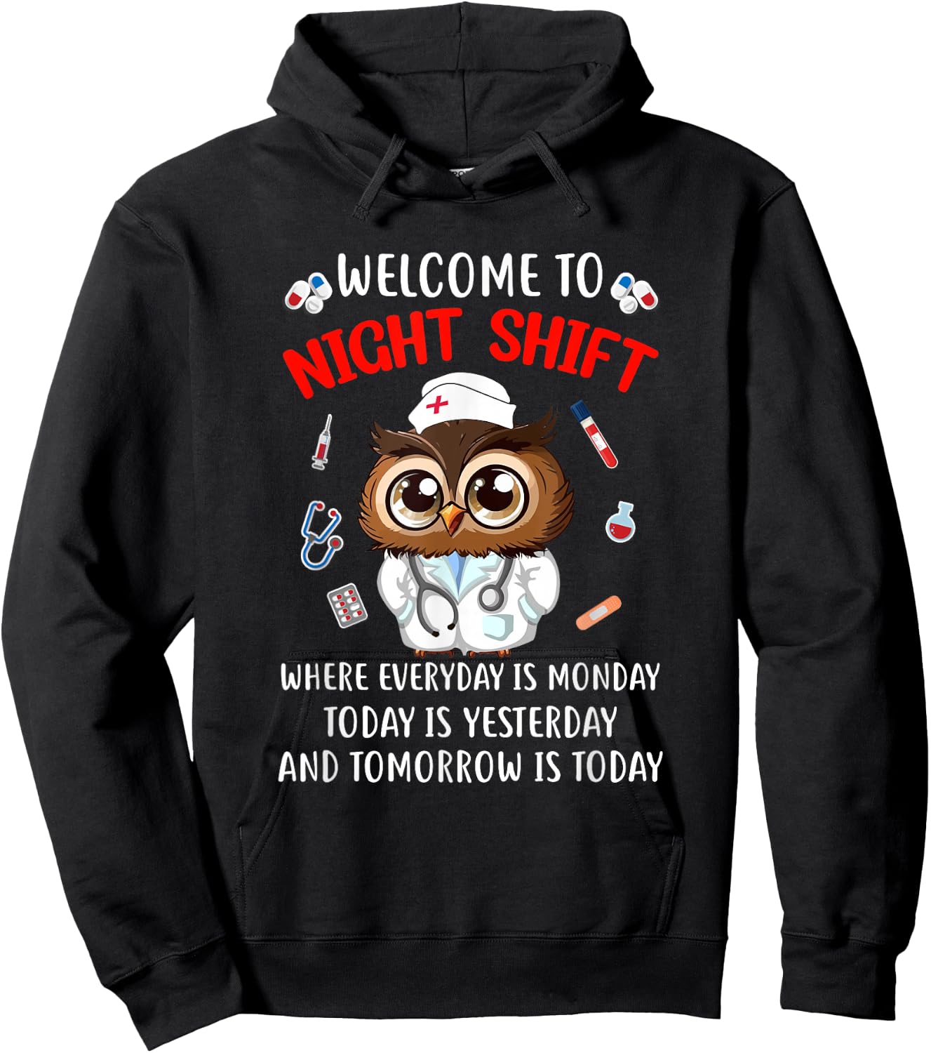 Owl Night Shift Funny Nurse Nursing Rn Lpn Cna Women Hoodie - Hoodie | Black