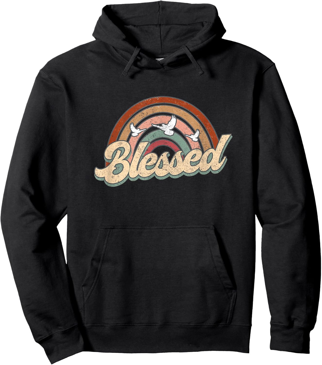 Blessed Retro Vintage Rainbow Christian Jesus God Religious Hoodie - Hoodie | Black
