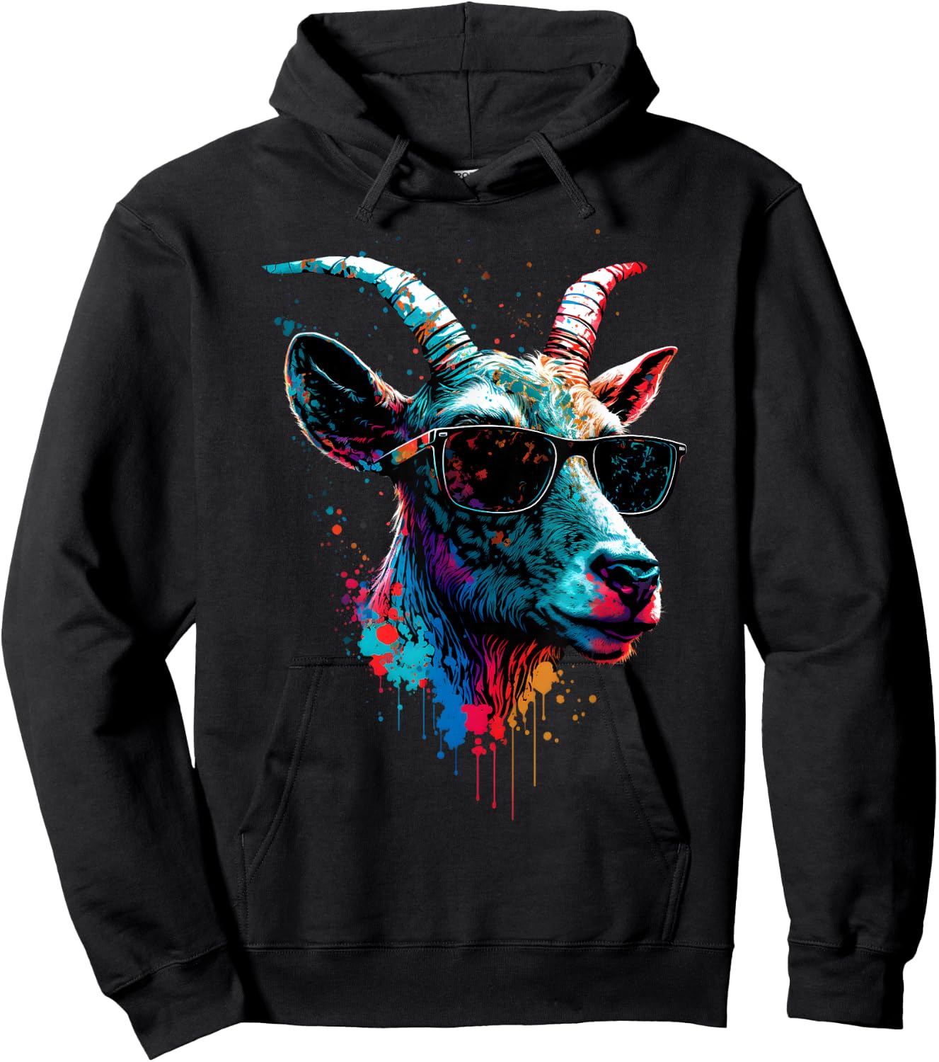 Goat In Sunglasses Abstract Print Rainbow Music Goat Hoodie - Hoodie | Black