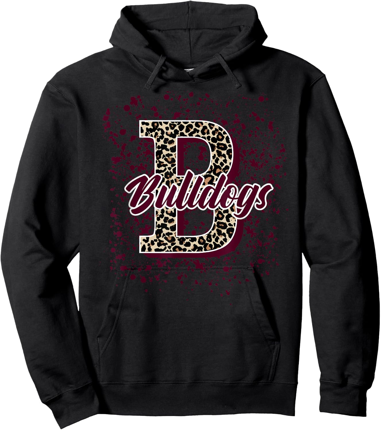 Bulldogs Splatter School Spirit Maroon Short Sleeve Hoodie - Hoodie | Black