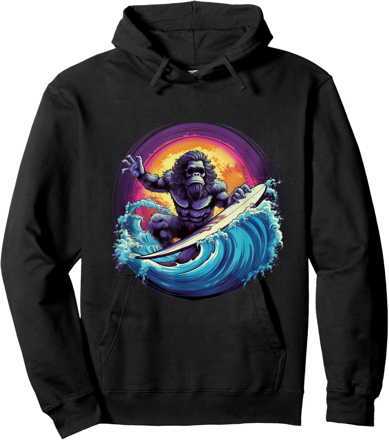 Gorilla Surfing A Wave - Surfing Gorilla- Surf Hoodie - Hoodie | Black