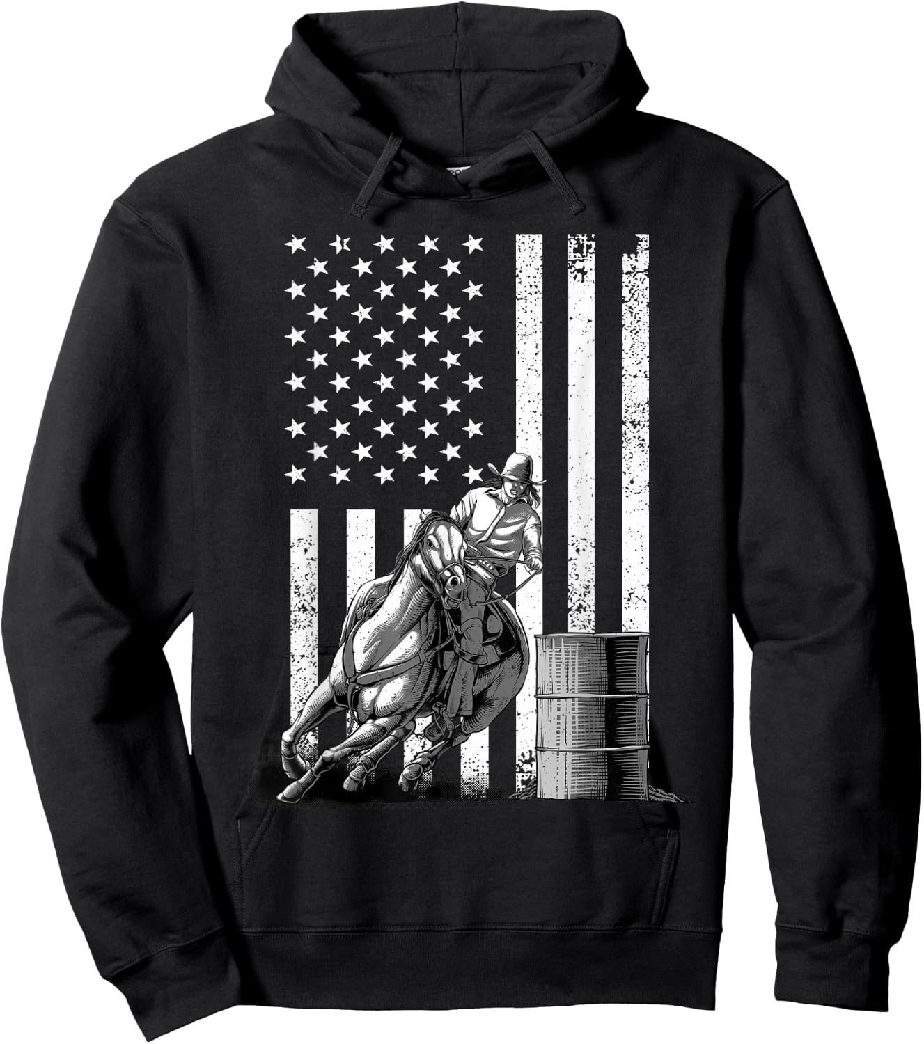 Cool Barrel Racing Women Barrel Racer Rodeo US Flag Hoodie - Hoodie | Black