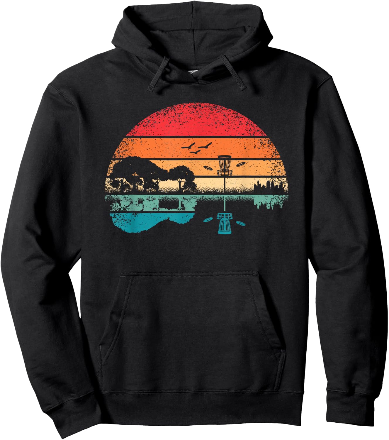 Funny Disc Golf Basket Frisbee Tree Retro Guitar Men Women Hoodie - Hoodie | Black