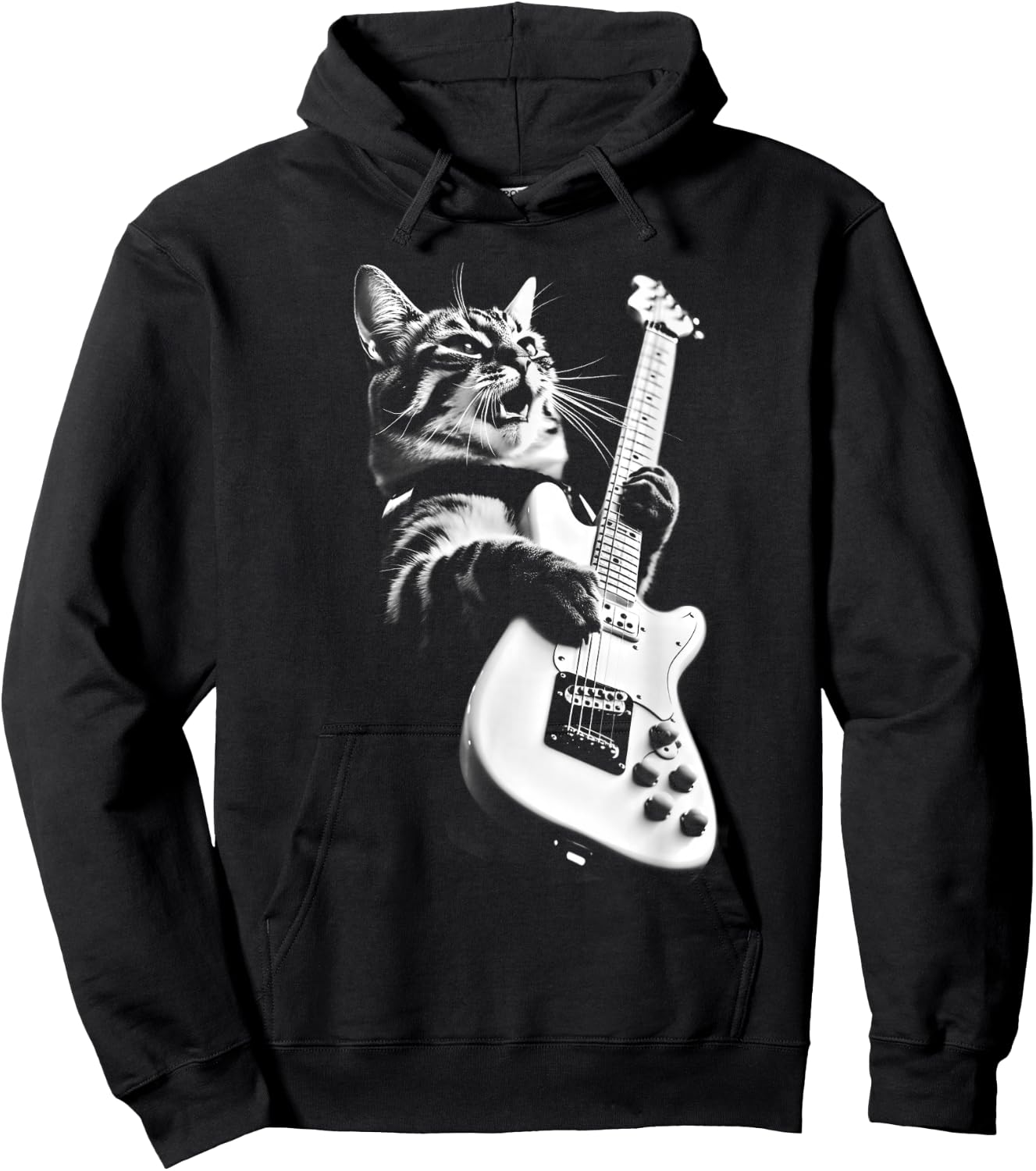 Rock Cat Playing Guitar - Funny Guitar Cat Small Hoodie - Hoodie | Black