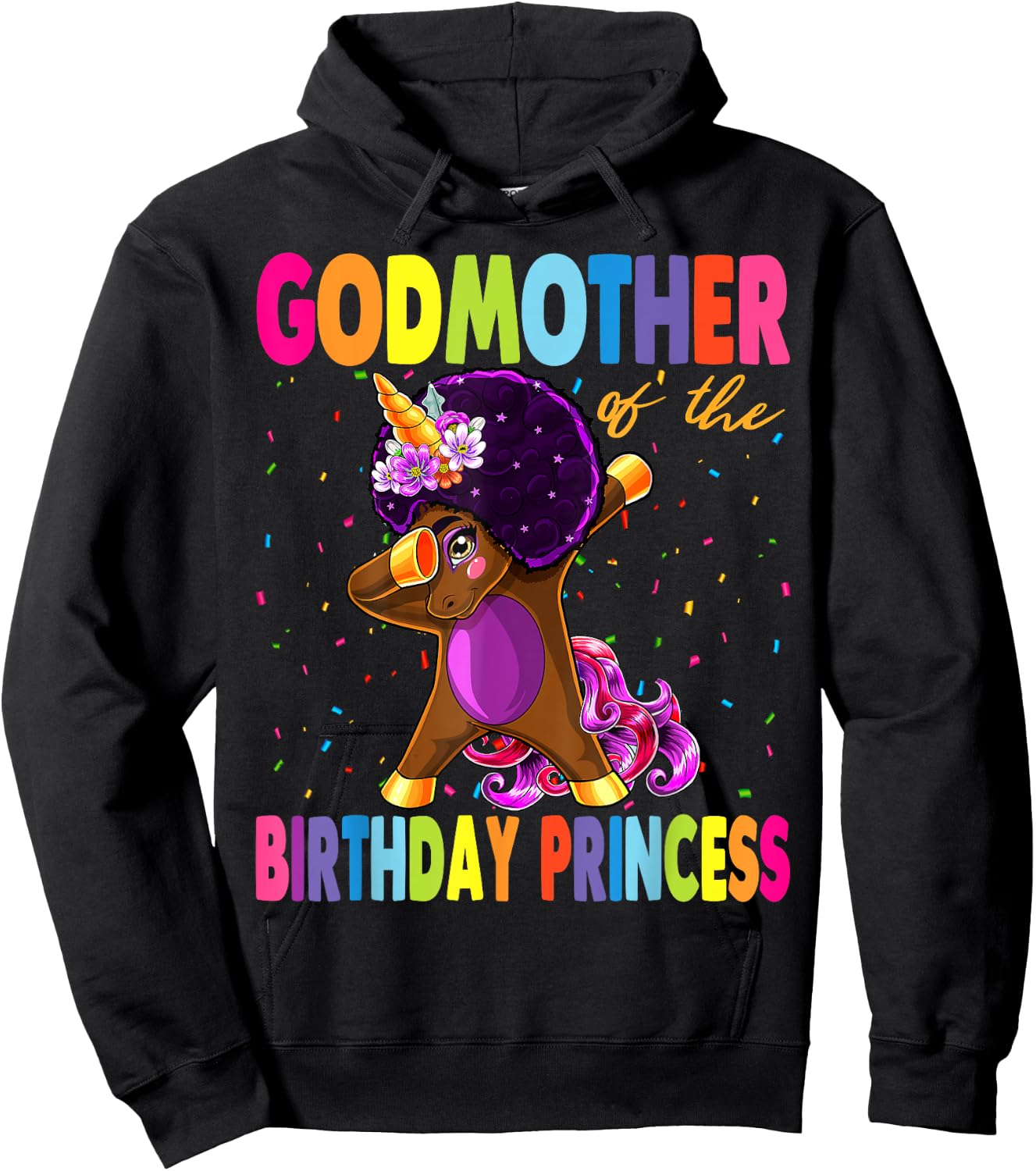 Dabbing Unicorn Afro GodMother of the Birthday Princess Hoodie - Hoodie | Black