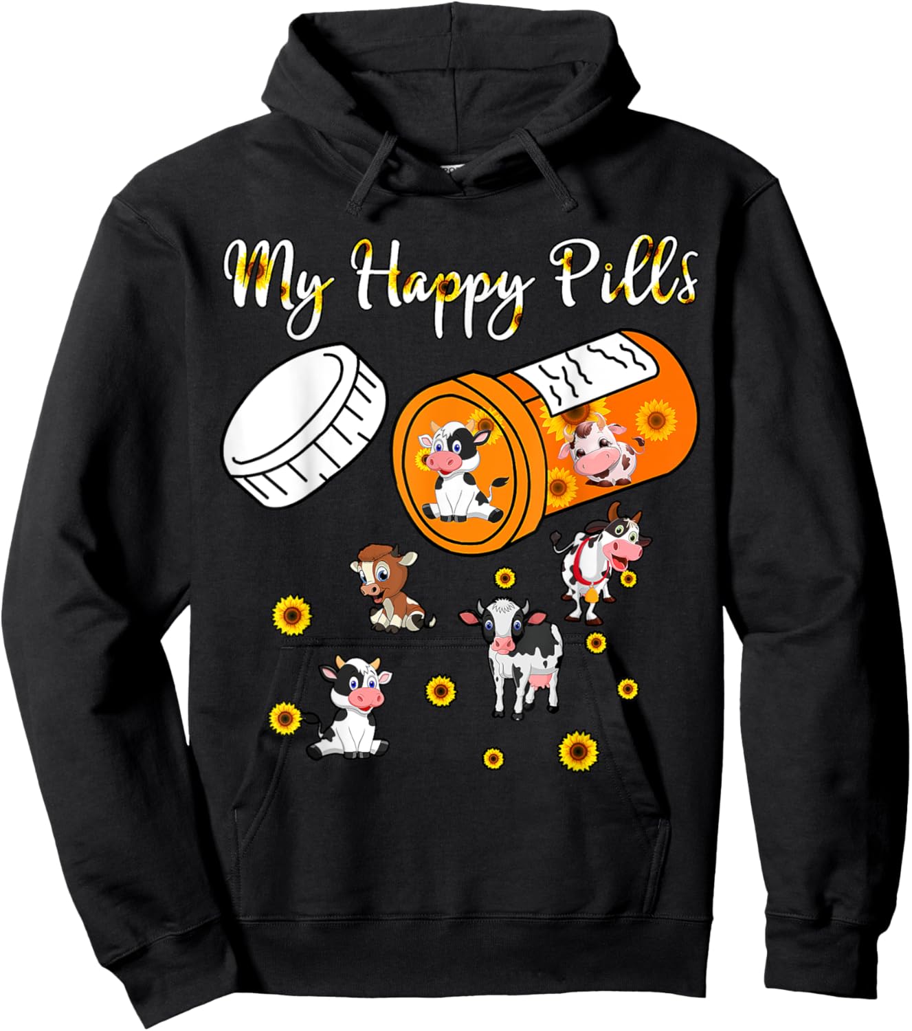 My Happy Pills Sunflower Cows Lover Women Kids Hoodie - Hoodie | Black