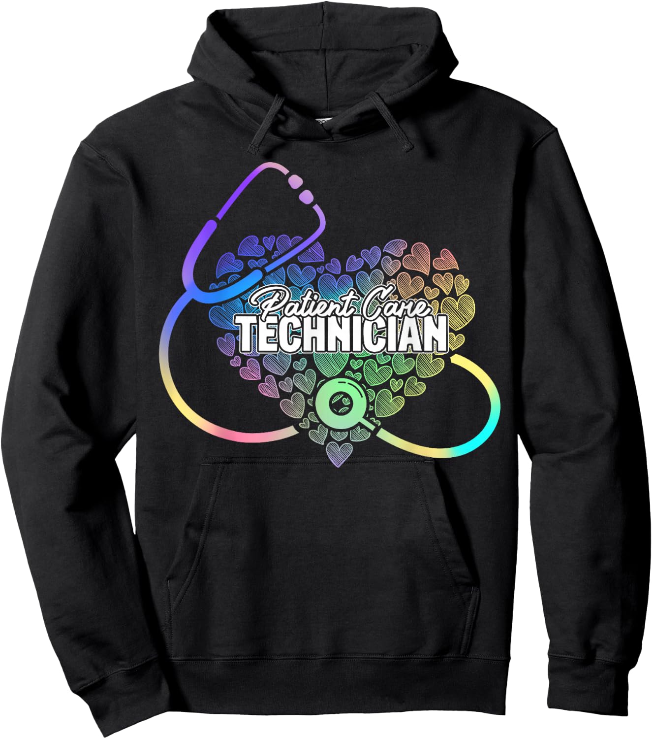 PCT Patient Care Technician Heart Stethoscope Hoodie - Hoodie | Black