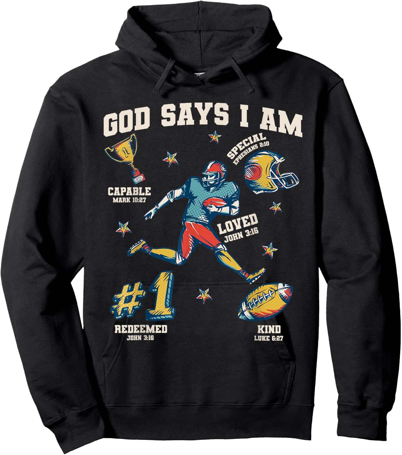 God Says I Am American Football Lover Men Christian Hoodie - Hoodie | Black