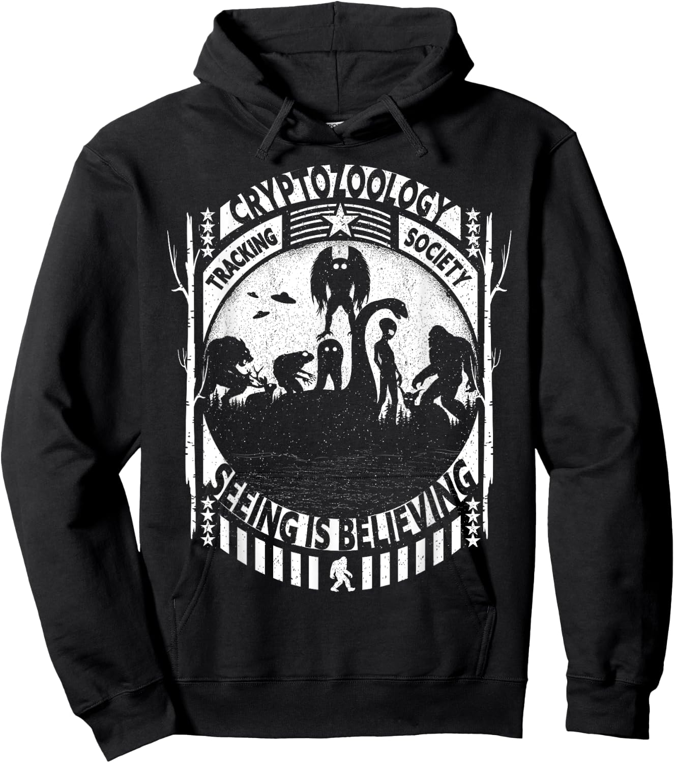 Cryptozoology Team Bigfoot Nessie Mothman And Aliens Cryptid Hoodie - Hoodie | Black
